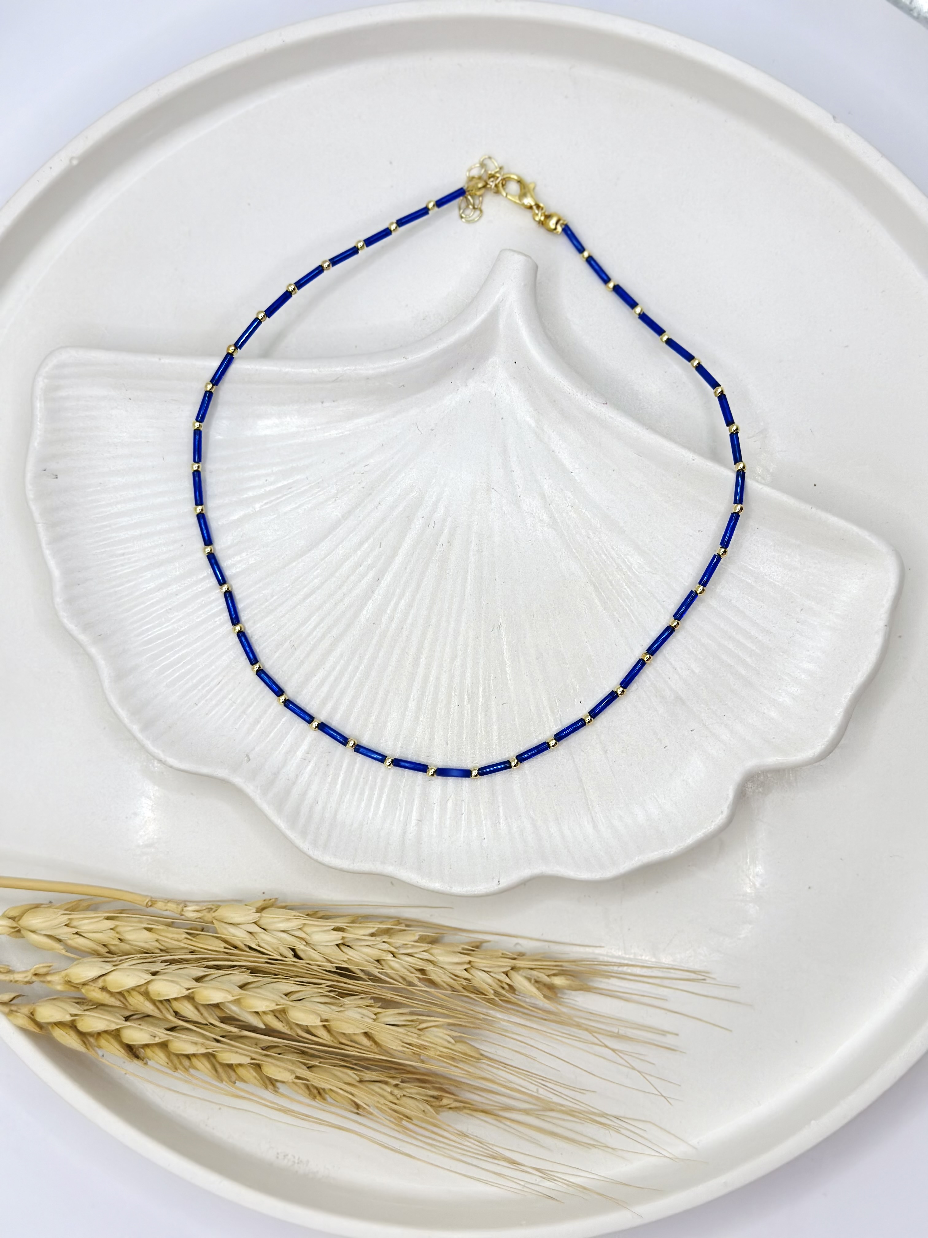 Navy Tube Bead Necklace