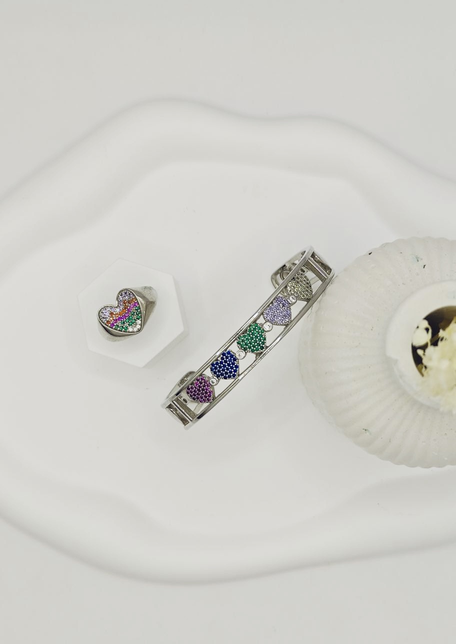 Silver Multi Color Heart Set